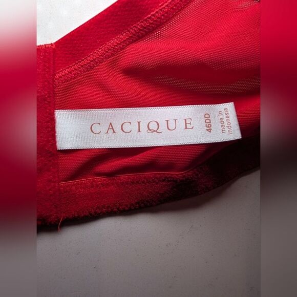 Cacique Modern Lace Covered Full Balconette Bra 46DD Red Underwire Supportive - Picture 5 of 6